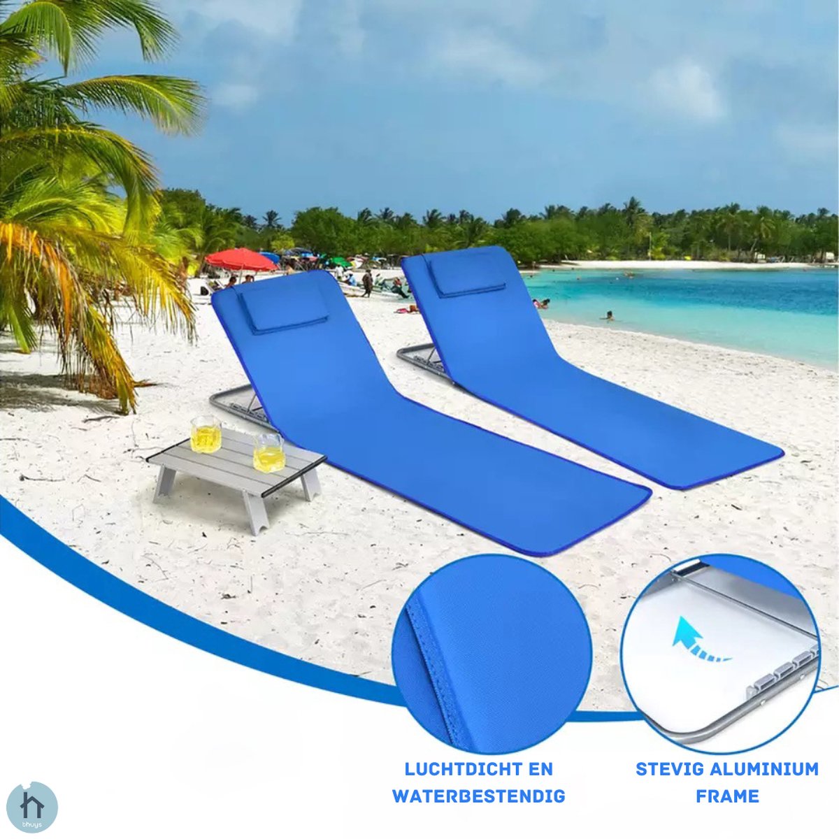 Strandmat – ComfortGarden - Verstelbare rugleuning – Inklapbaar - Blauw Strandmat – ComfortGarden - Verstelbare rugleuning – Inklapbaar - Blauw