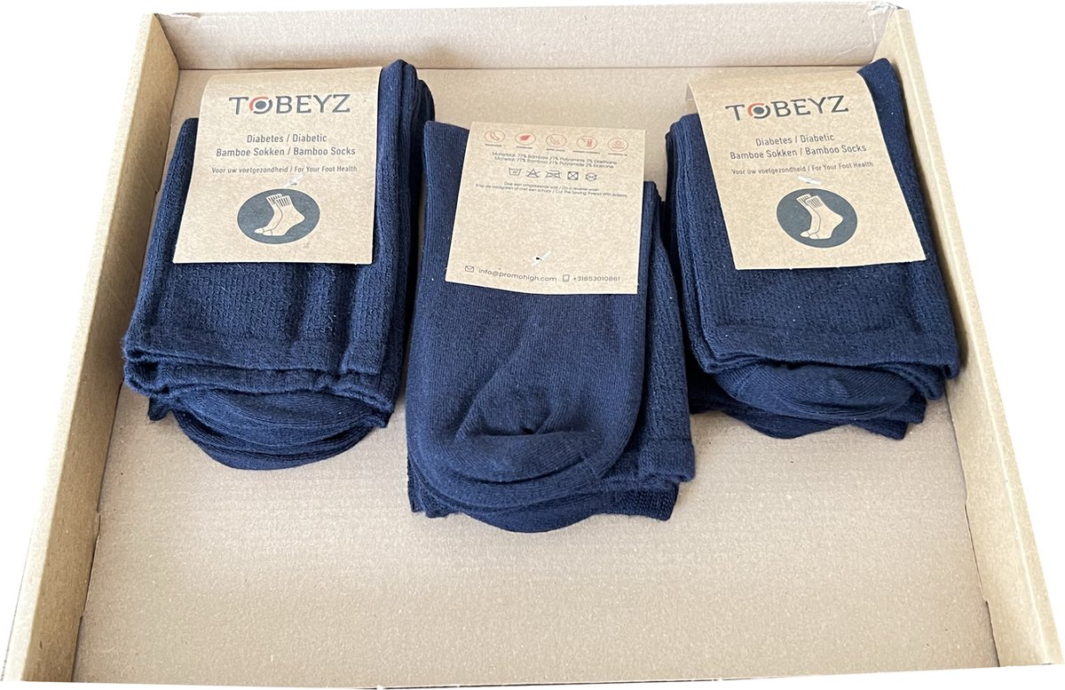 Tobeyz - Premium Quality Bamboe Sokken 77% - 6 paar - Kleur Marine - Maat 40/46 - Damessokken - Herensokken - Diabetici