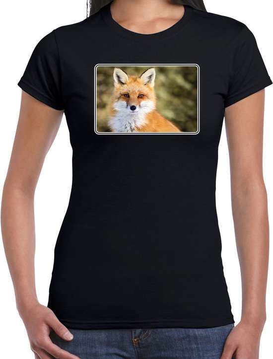 Dieren shirt met vossen foto - zwart - voor dames - natuur / vos cadeau t-shirt / kleding XXL