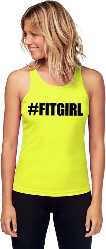 Neon geel sport shirt/ singlet #Fitgirl dames L