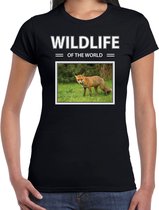 Dieren foto t-shirt Vos - zwart - dames - wildlife of the world - cadeau shirt vossen liefhebber XXL