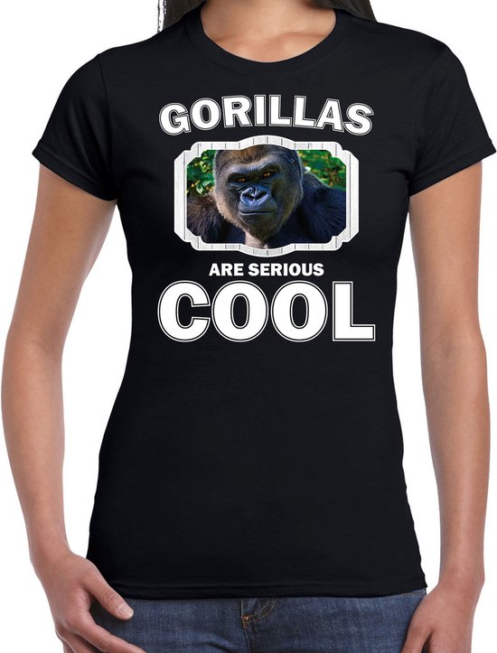 Dieren gorilla apen t-shirt zwart dames - gorillas are serious cool shirt - cadeau t-shirt stoere gorilla/ gorilla apen liefhebber L