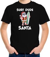 Surf dude Santa fun Kerstshirt / Kerst t-shirt zwart voor kinderen - Kerstkleding / Christmas outfit 140/152