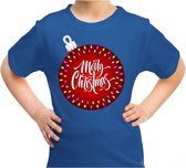 Foute kerst shirt / t-shirt - grote kerstbal merry christmas blauw voor kinderen - kerstkleding / christmas outfit 104/110