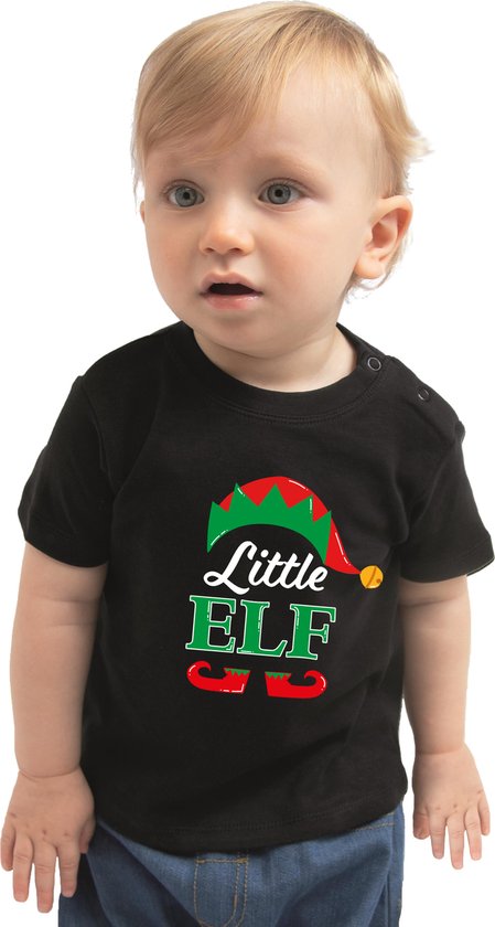 Foto: Little elf kerst t shirt zwart babys kerstkleding kerst outfit 74