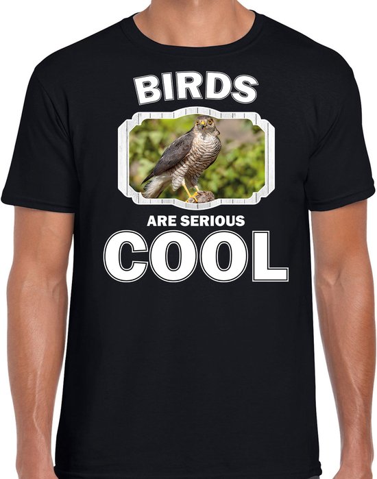 Dieren vogels t-shirt zwart heren - birds are serious cool shirt - cadeau t-shirt havik roofvogel/ vogels liefhebber M