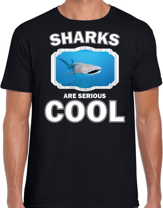 Dieren haaien t-shirt zwart heren - sharks are serious cool shirt - cadeau t-shirt walvishaai/ haaien liefhebber S