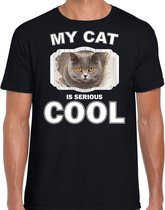 Britse korthaar katten t-shirt my cat is serious cool zwart - heren - katten / poezen liefhebber cadeau shirt S