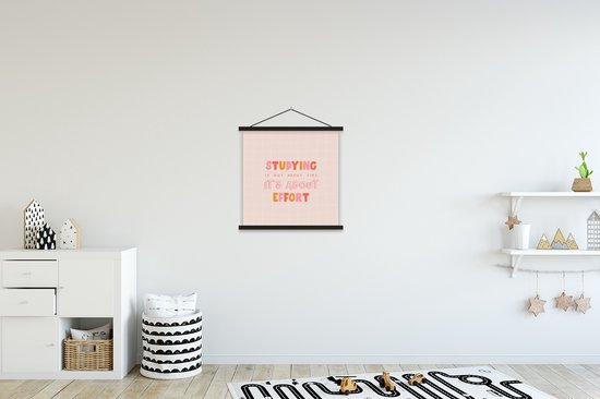 Porte-affiche avec affiche - Affiche scolaire - Citation - Étudiants - Temps - 40x40 cm - Lattes noires