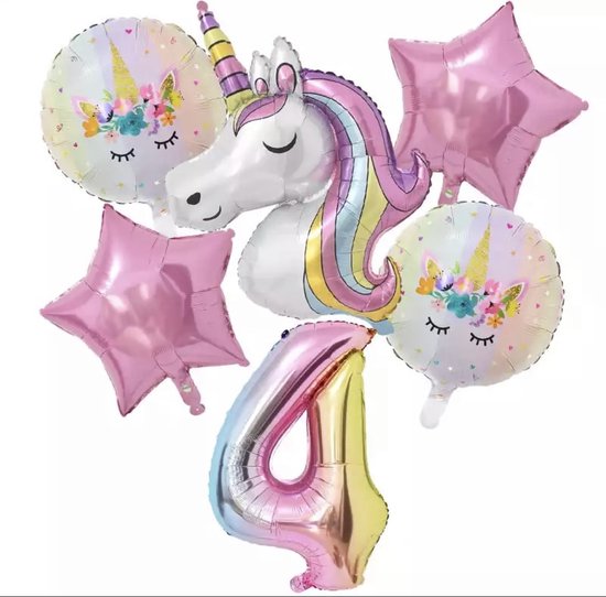 Unicorn Verjaardag Versiering - Unicorn Feestpakket - Unicorn Themafeest - Unicorn ballonnen - Unicorn Ballon - Unicorn Feest - Feestversiering – Unicorn 4 jaar - Eenhoorn Decoratie - Helium Ballonnen - Feestpakket Unicorn 6 stuks Ballon - Eenhoorn