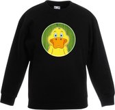 Kinder sweater zwart met vrolijke eend print - eenden trui - kinderkleding / kleding 110/116