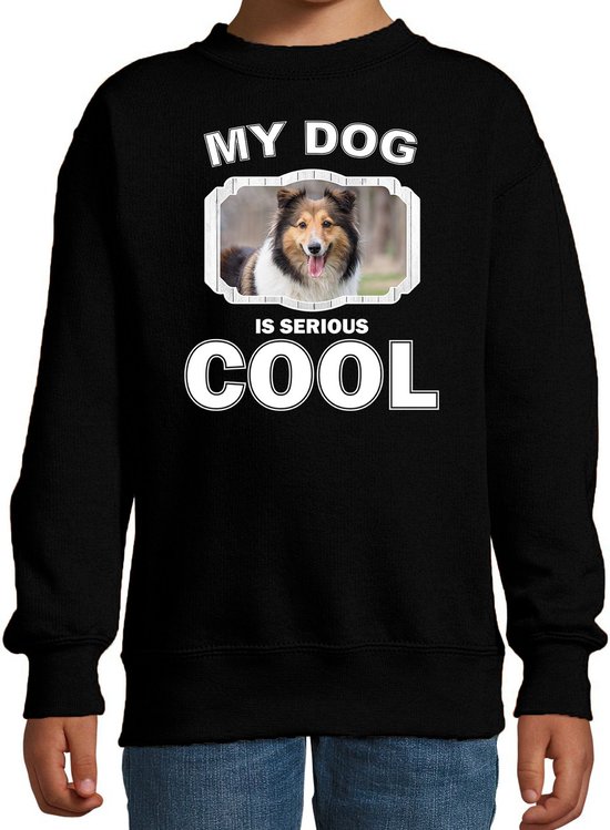 Sheltie honden trui / sweater my dog is serious cool zwart - kinderen - Shetland sheepdogs liefhebber cadeau sweaters - kinderkleding / kleding 134/146