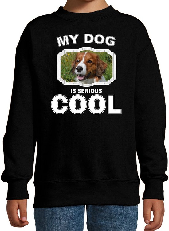 Kooiker honden trui / sweater my dog is serious cool zwart - kinderen - Kooikerhondjes liefhebber cadeau sweaters - kinderkleding / kleding 98/104