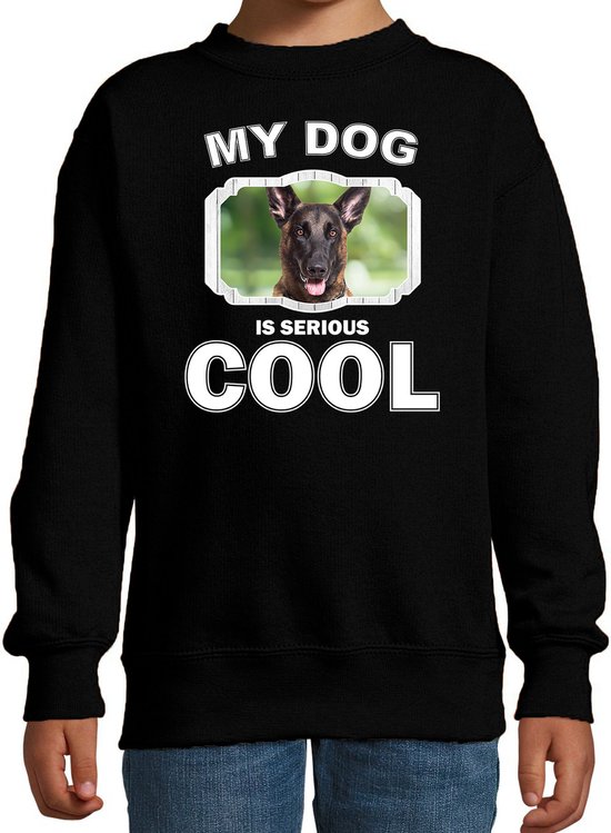 Mechelse herder honden trui / sweater my dog is serious cool zwart - kinderen - Mechelse herders liefhebber cadeau sweaters - kinderkleding / kleding 134/146