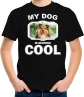 Sheltie honden t-shirt my dog is serious cool zwart - kinderen - Shelties liefhebber cadeau shirt - kinderkleding / kleding 158/164