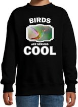 Dieren vogels sweater zwart kinderen - birds are serious cool trui jongens/ meisjes - cadeau kolibrie vogel/ vogels liefhebber - kinderkleding / kleding 134/146