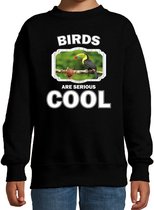 Dieren toekans sweater zwart kinderen - birds are serious cool trui jongens/ meisjes - cadeau toekan/ toekans liefhebber - kinderkleding / kleding 134/146