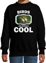 Dieren vogels sweater zwart kinderen - birds are serious cool trui jongens/ meisjes - cadeau bijeneter vogel/ vogels liefhebber - kinderkleding / kleding 170/176