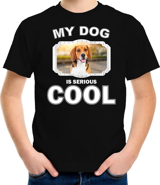 Beagle honden t-shirt my dog is serious cool zwart - kinderen - Beagles liefhebber cadeau shirt - kinderkleding / kleding 134/140