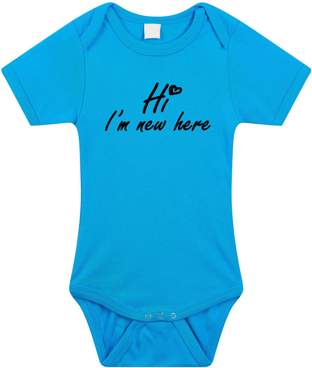 Hi Im new here gender reveal jongen cadeau tekst baby rompertje blauw - Kraamcadeau - Babykleding 92