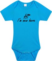 Hi Im new here gender reveal jongen cadeau tekst baby rompertje blauw - Kraamcadeau - Babykleding 92