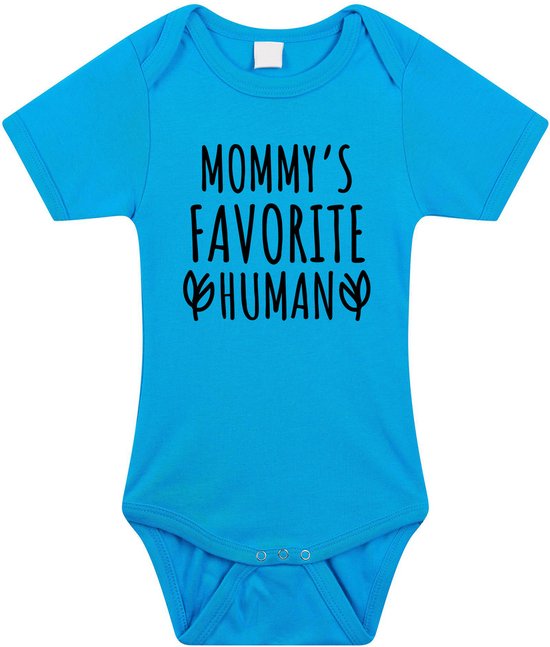 Foto: Mommys favourite human tekst baby rompertje blauw jongens kraamcadeau moederdag babykleding 80