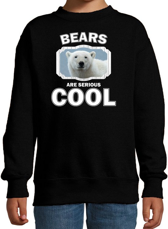 Dieren ijsberen sweater zwart kinderen - bears are serious cool trui jongens/ meisjes - cadeau witte ijsbeer/ ijsberen liefhebber - kinderkleding / kleding 122/128