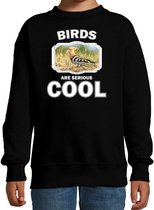 Dieren vogels sweater zwart kinderen - birds are serious cool trui jongens/ meisjes - cadeau hop vogel/ vogels liefhebber - kinderkleding / kleding 122/128