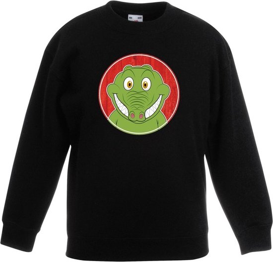 Kinder sweater zwart met vrolijke krokodil print - krokodillen trui - kinderkleding / kleding 152/164