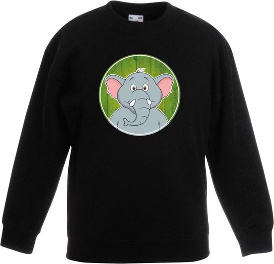 Kinder sweater zwart met vrolijke olifant print - olifanten trui jaar