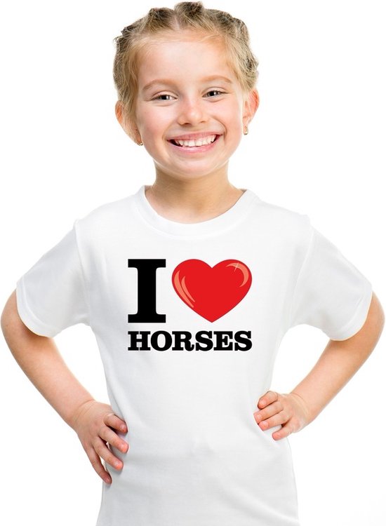 Wit I love horses/ paarden t-shirt kinderen 122/128