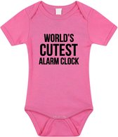 Worlds cutest alarm clock tekst baby rompertje roze meisjes - Kraamcadeau - Babykleding 92