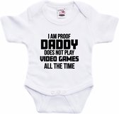 Proof daddy does not only play games tekst baby rompertje wit jongens en meisjes - Kraamcadeau/ Vaderdag cadeau game liefhebber 92