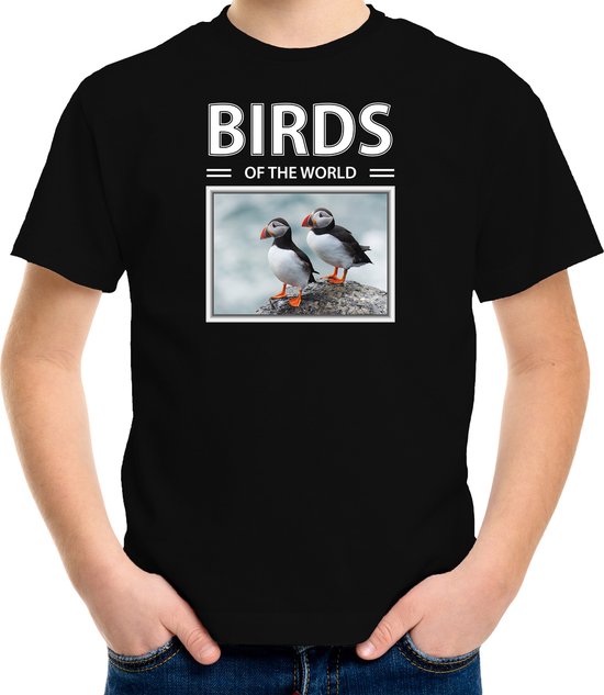 Dieren foto t-shirt Papegaaiduiker vogel - zwart - kinderen - birds of the world - cadeau shirt vogel liefhebber - kinderkleding / kleding 110/116