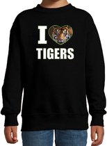 I love tigers sweater met dieren foto van een tijger zwart voor kinderen - cadeau trui tijgers liefhebber - kinderkleding / kleding 170/176