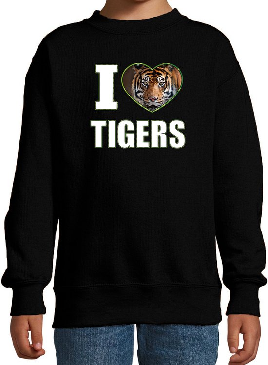 I love tigers sweater met dieren foto van een tijger zwart voor kinderen - cadeau trui tijgers liefhebber - kinderkleding / kleding 170/176