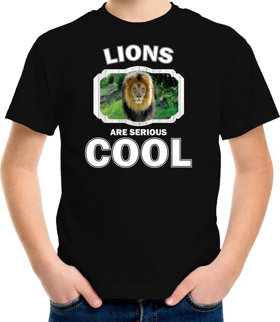 Dieren leeuwen t-shirt zwart kinderen - lions are serious cool shirt  jongens/ meisjes - cadeau shirt leeuw/ leeuwen liefhebber - kinderkleding / kleding 158/164