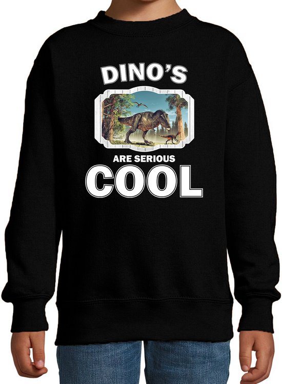 Dieren dinosaurussen sweater zwart kinderen - dinosaurs are serious cool trui jongens/ meisjes - cadeau t-rex dinosaurus/ dinosaurussen liefhebber - kinderkleding / kleding 134/146