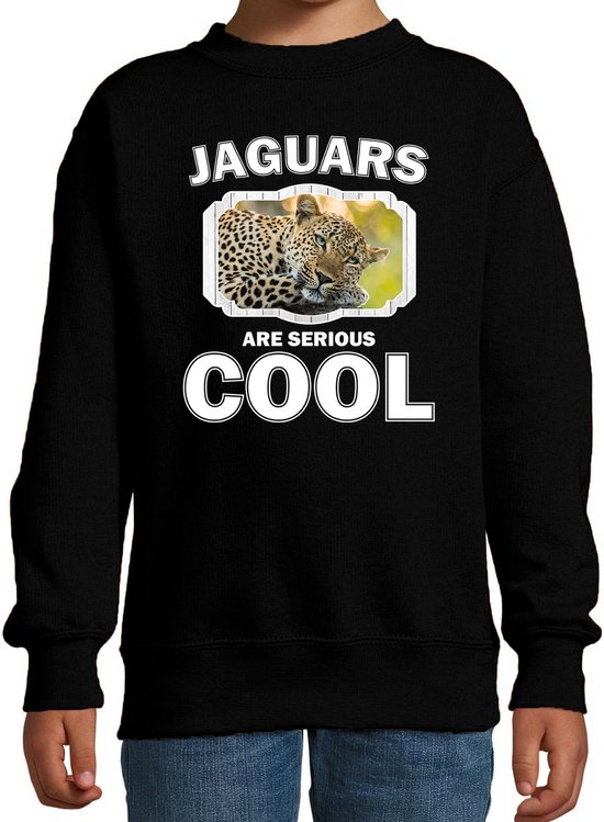 Dieren jaguars/ luipaarden sweater zwart kinderen - jaguars are serious cool trui jongens/ meisjes - cadeau luipaard/ jaguars/ luipaarden liefhebber - kinderkleding / kleding 134/146