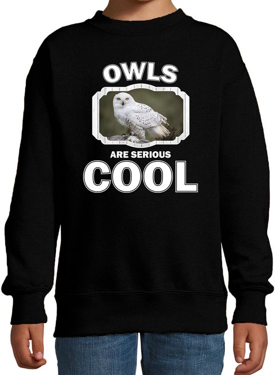 Dieren uilen sweater zwart kinderen - owls are serious cool trui jongens/ meisjes - cadeau sneeuwuil/ uilen liefhebber - kinderkleding / kleding 170/176