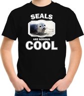 Dieren grijze zeehond t-shirt zwart kinderen - seals are serious cool shirt - cadeau shirt grijze zeehond/ zeehonden liefhebber - kinderkleding / kleding 110/116