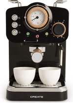 CREATE Thera Retro Express Koffiemachine  - Zwart & Naturel Hout - Gemalen koffie - Espresso - Cappuchino - Machiato - Americano