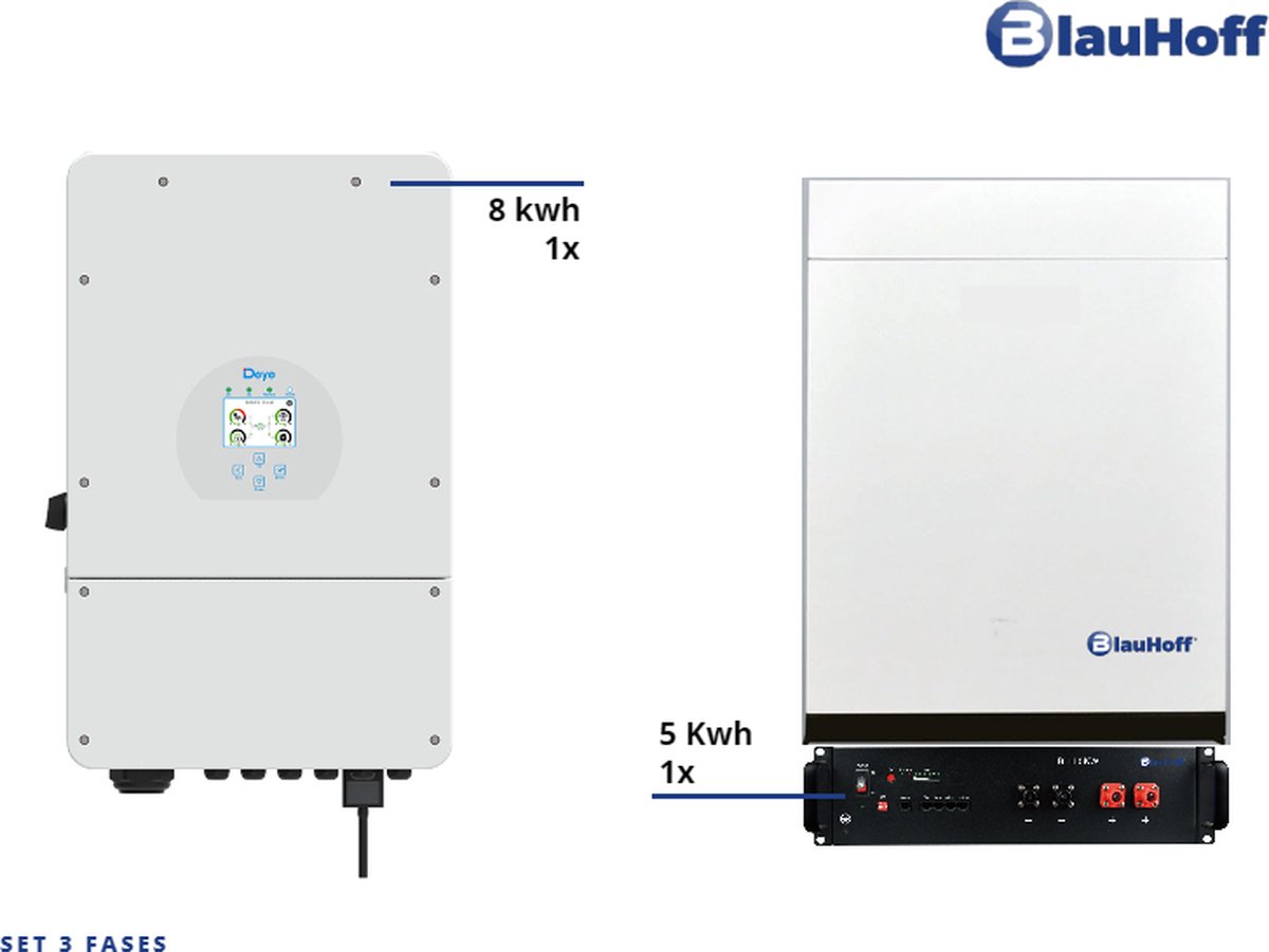 Blauhoff powerwall set | 8kwh omvormer + 5kwh thuisbatterij/ Thuis Batterije 3 fases
