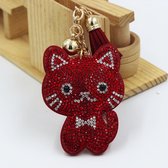 DAEBAK Koreaanse Velvet Leer Diamanten Kat Sleutelhanger [ROOD] [SHINEY] [Crystal-Rhinestone] Koreaans Katten
