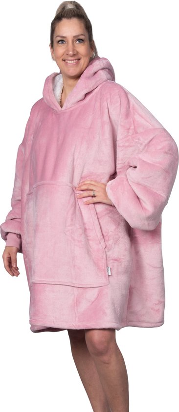 Q-Living Hoodie Deken - Oversized Hoodie - Plaid Met Mouwen - Snuggle Hoodie - Fleece Deken Met Mouwen - 1450 gram - Roze