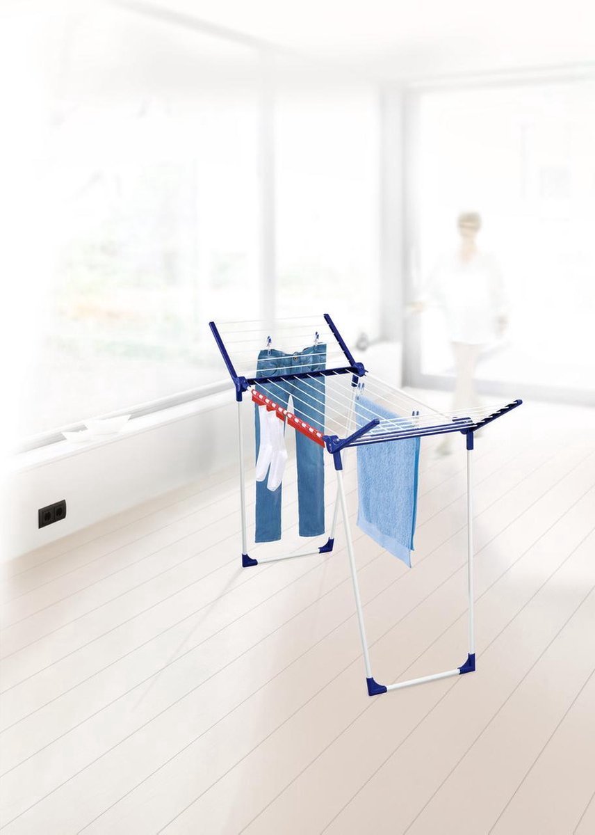 Leifheit® universeel droogrek - Pegasus 150 Solid Slim - inklapbaar - hangend - compleet roestvrij - wit/blauw - 15 m