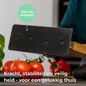 Zwarte anti-slip bodem met gebogen stalen rand. "Kracht, stabiliteit en veiligheid - voor een gelukkig thuis."