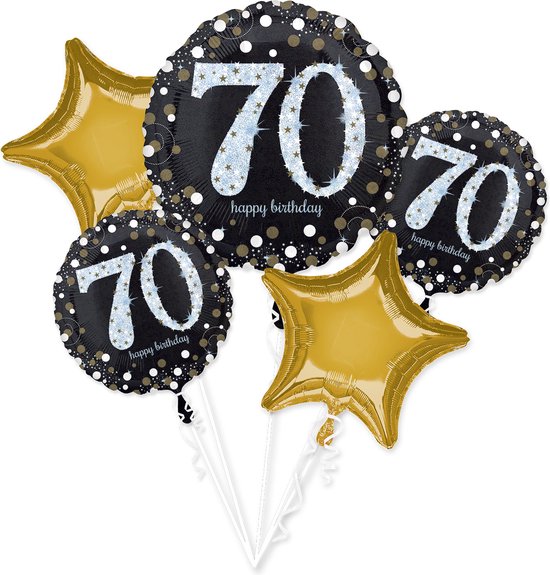 Anagram Folieballonpakket Sparkling 70th Birthday Zwart 5-delig