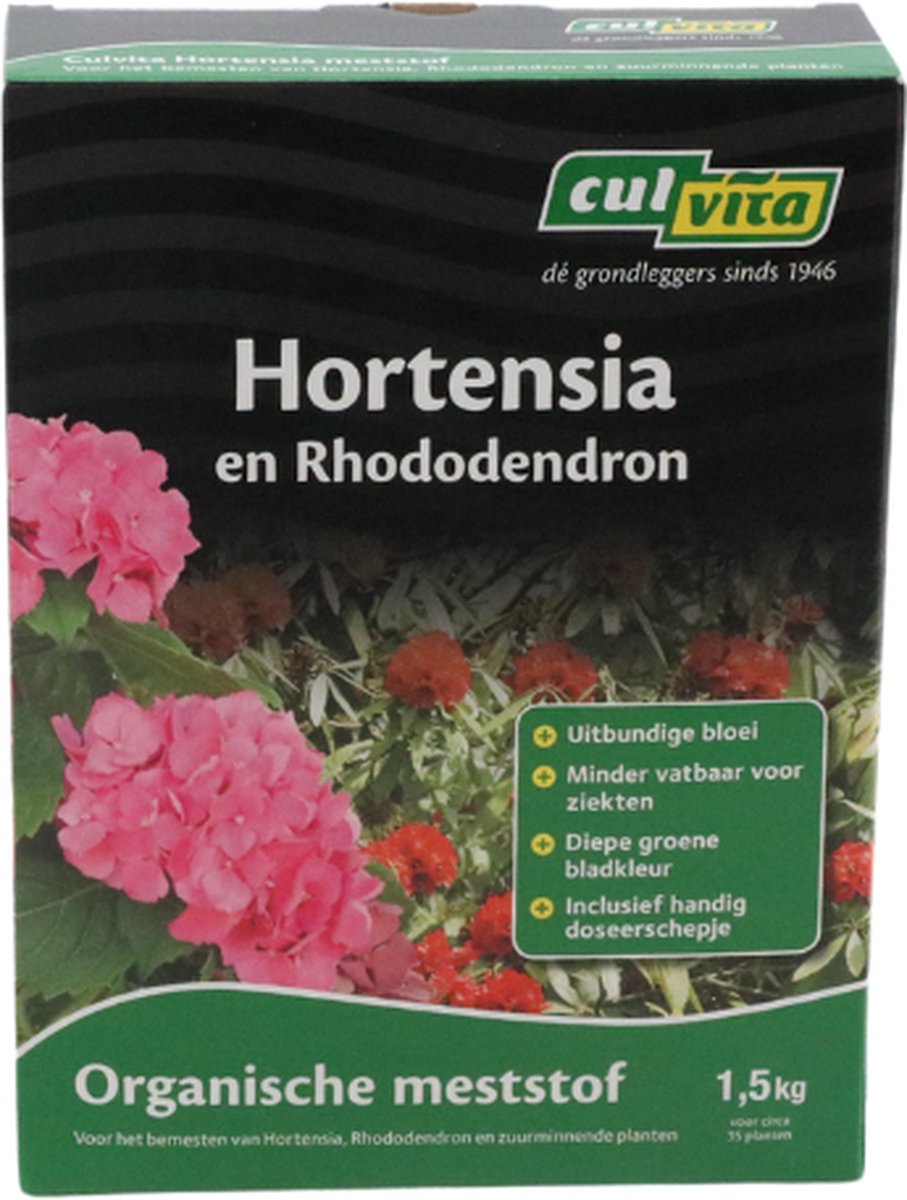 Culvita - Biologische Hortensia plantenvoeding - Hortensia Meststof 1,5 kg - ook geschikt als Rododendron plantenvoeding - 100 dagen voeding