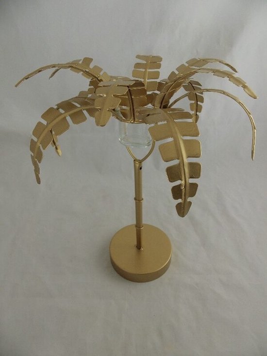 Sculptuur - 36 cm hoog - palmboom - waxinelichthouder - goud